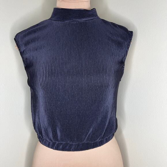 RO&DE Crop Top Small Womens Crinkle Plisse Co-Ord Keyhole Mock Neck Blouson New - Picture 1 of 7